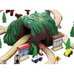 Set trenulete Mountain Rock Town cu circuit montan si tunel dublu Rail Road 100 piese din lemn